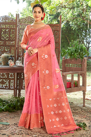 Thulian Pink Organza Saree