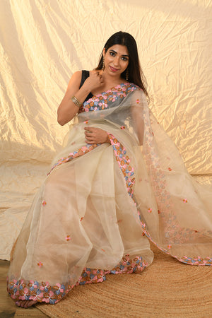 Beige Organza Saree