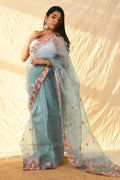 grey organza saree