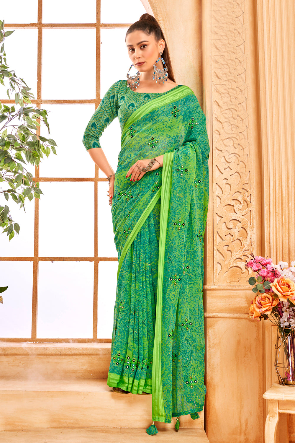 Parrot Green Art Silk Embroidery Saree | Saree designs, Silk sarees, Party  wear sarees