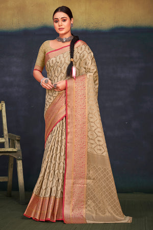 Buttermilk Beige Cotton Saree