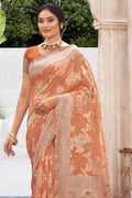 Coral Orange Cotton Silk Saree