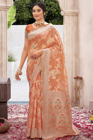 Coral Orange Cotton Silk Saree