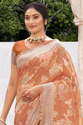 Coral Orange Cotton Silk Saree