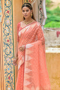 Salmon Peach Organza Saree