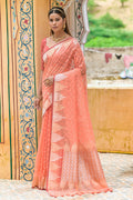 Salmon Peach Organza Saree