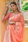 Salmon Peach Organza Saree