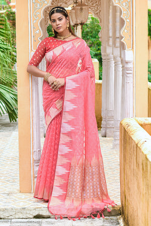 Pastel Pink Organza Saree