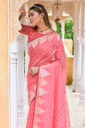 Pastel Pink Organza Saree