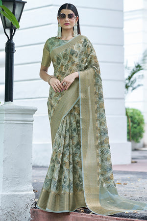 Tea Green Linen Saree