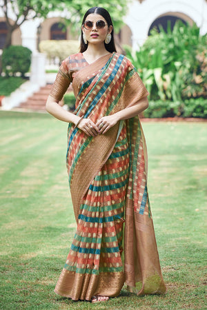 Multicolor Linen Saree