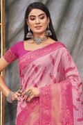 Fiery Rose Pink Organza Saree