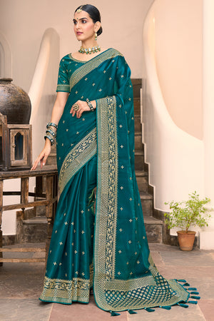 Teal Blue South Silk Sarees