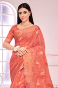 Pastel Red Organza saree