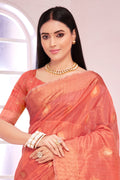 Pastel Red Organza saree