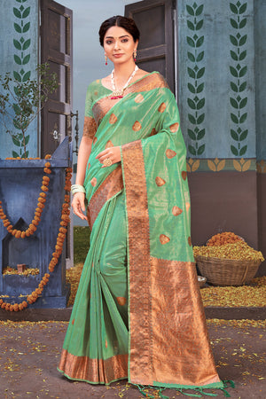 Seafoam Green Organza saree