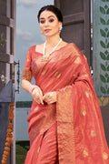 Pastel Red Organza saree