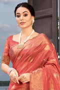 Pastel Red Organza saree