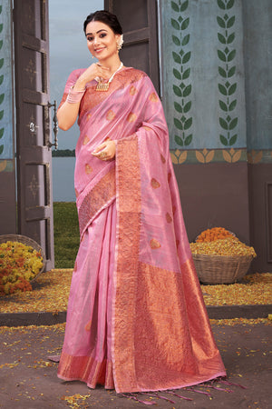 Brink Pink Organza saree