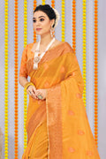 Apricot Yellow Organza Saree