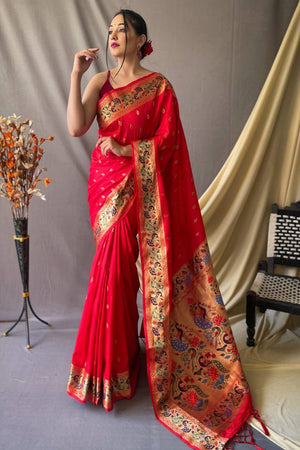 Buy Online Creamish Gold Minakari Kanjivaram Saree |Red Golden Border –  Pure Elegance