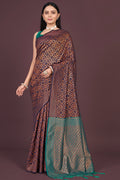 Dark Wine Banarasi Saree