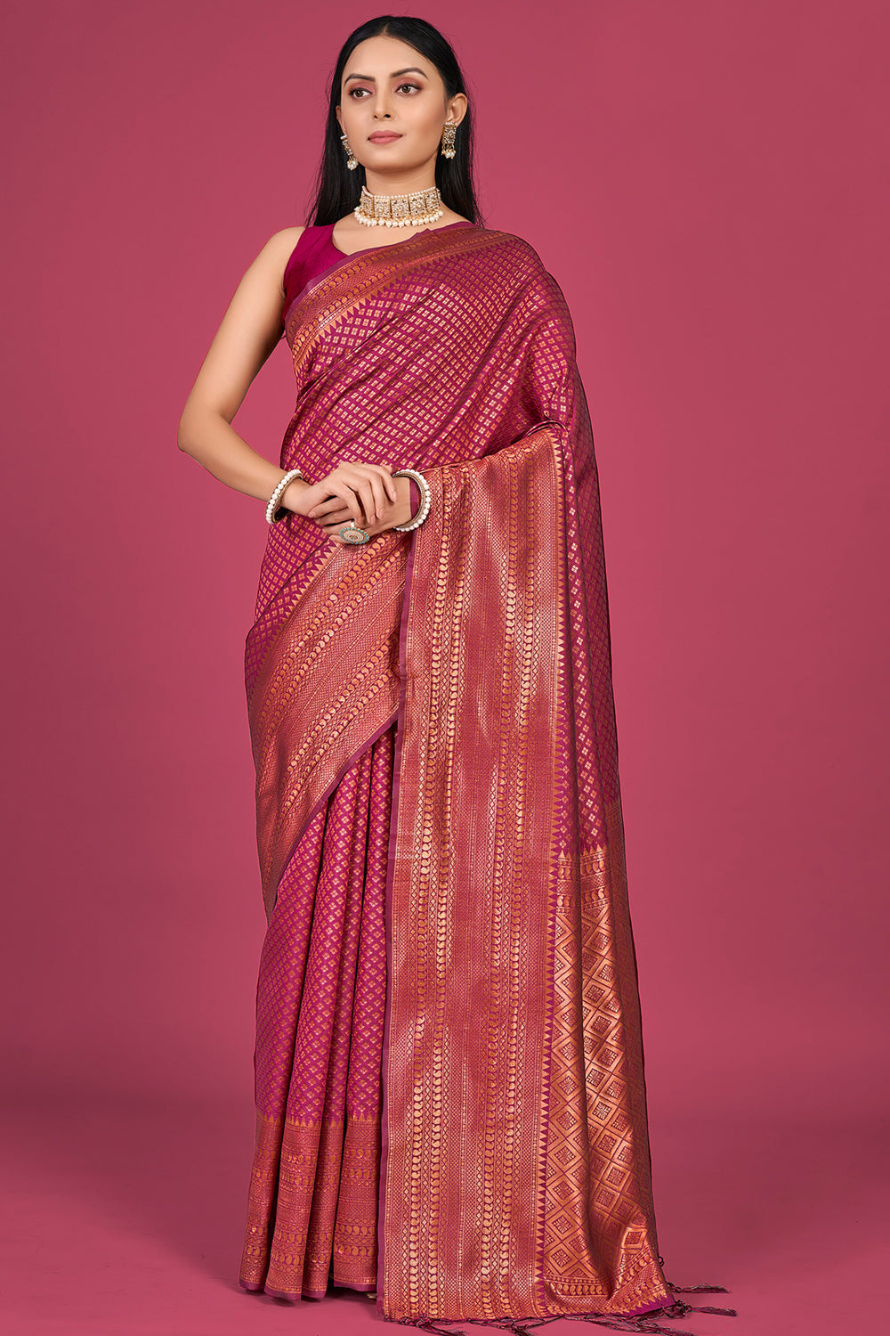 Buy Taffy Pink Kanjivaram Saree online-Karagiri