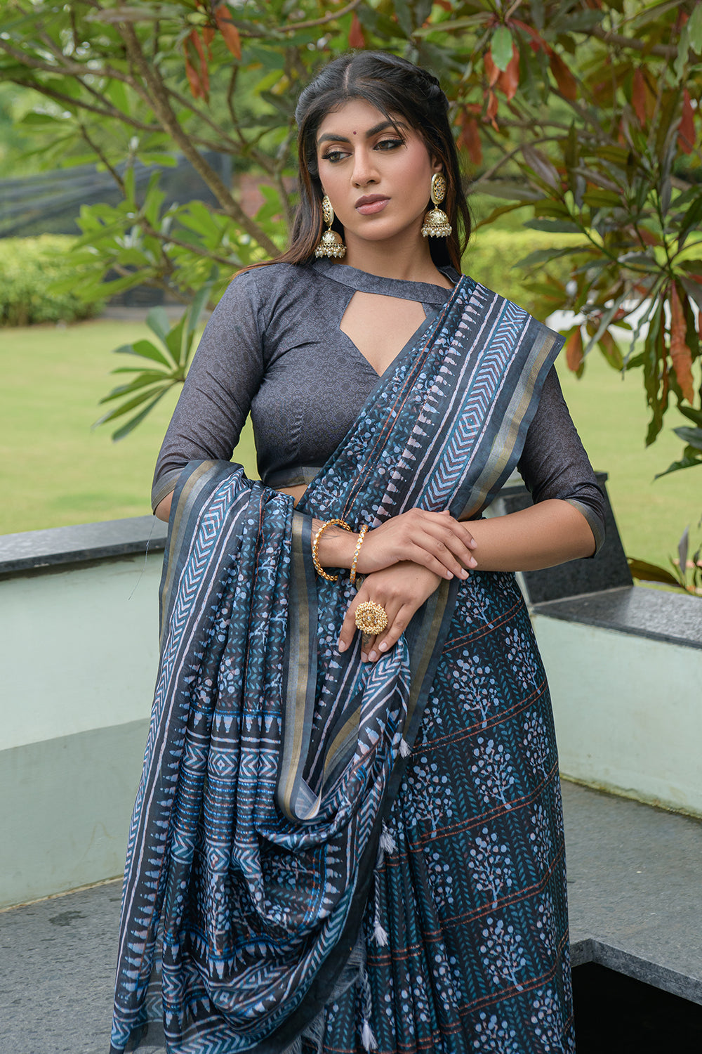 Discover the denim sari | Saree blouse designs, Saree blouse styles, Modern  saree