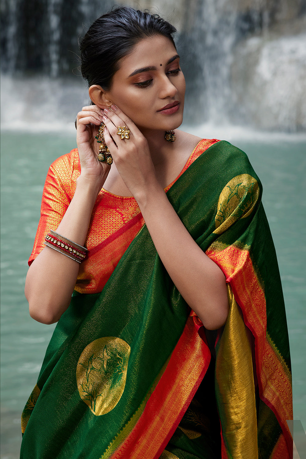 Buy het designer studio Woven Banarasi Jacquard Pink, Orange Sarees Online  @ Best Price In India | Flipkart.com