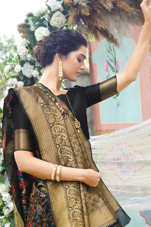 Buy Black Saree Silk Woven And Embroidered Surma Rani Phool & Blouse Set  For Women by Label Earthen Online at Aza Fashions.