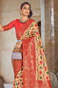 Beige And Orange Patola Saree