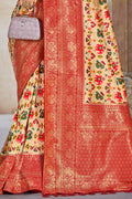 Beige And Orange Patola Saree