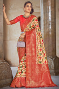 Beige And Orange Patola Saree