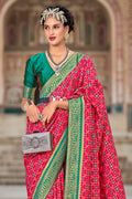 Pink And Green Patola Saree