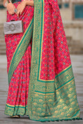 Pink And Green Patola Saree