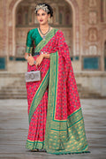 Pink And Green Patola Saree