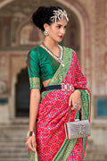 Pink And Green Patola Saree