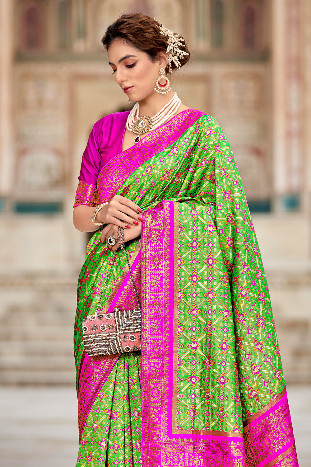 Buy Green And Pink Patola Saree online-Karagiri