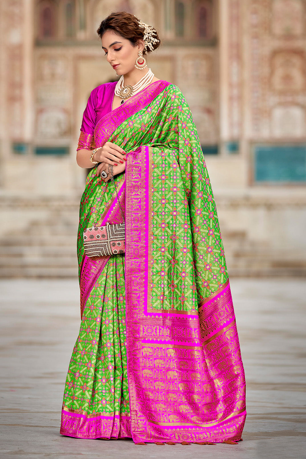 Pink & Atoll Green Woven Banarasi Saree - Mejaaz Fashion