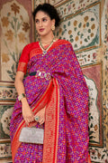 Pink And Red Patola Saree