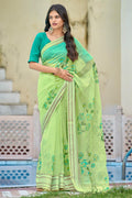 Lizard Green Organza Saree