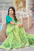 Lizard Green Organza Saree