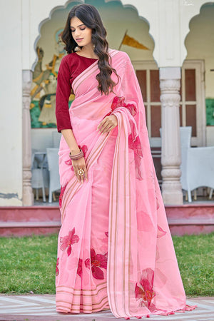 Lemonade Pink Organza Saree