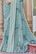 Stone Blue Organza Saree