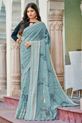 Stone Blue Organza Saree