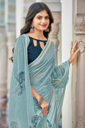 Stone Blue Organza Saree