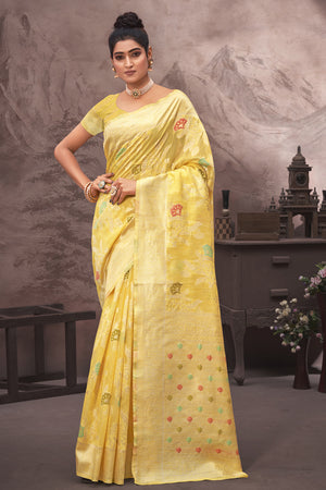 Lemon Yellow Cotton Saree