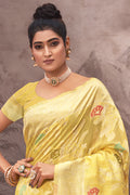 Lemon Yellow Cotton Saree