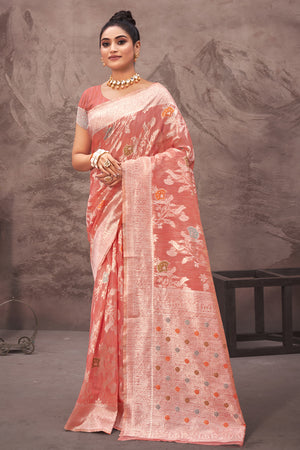 Thulian Pink Cotton Saree