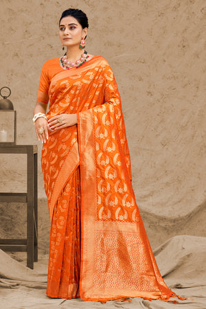 Safety Orange Banarasi saree